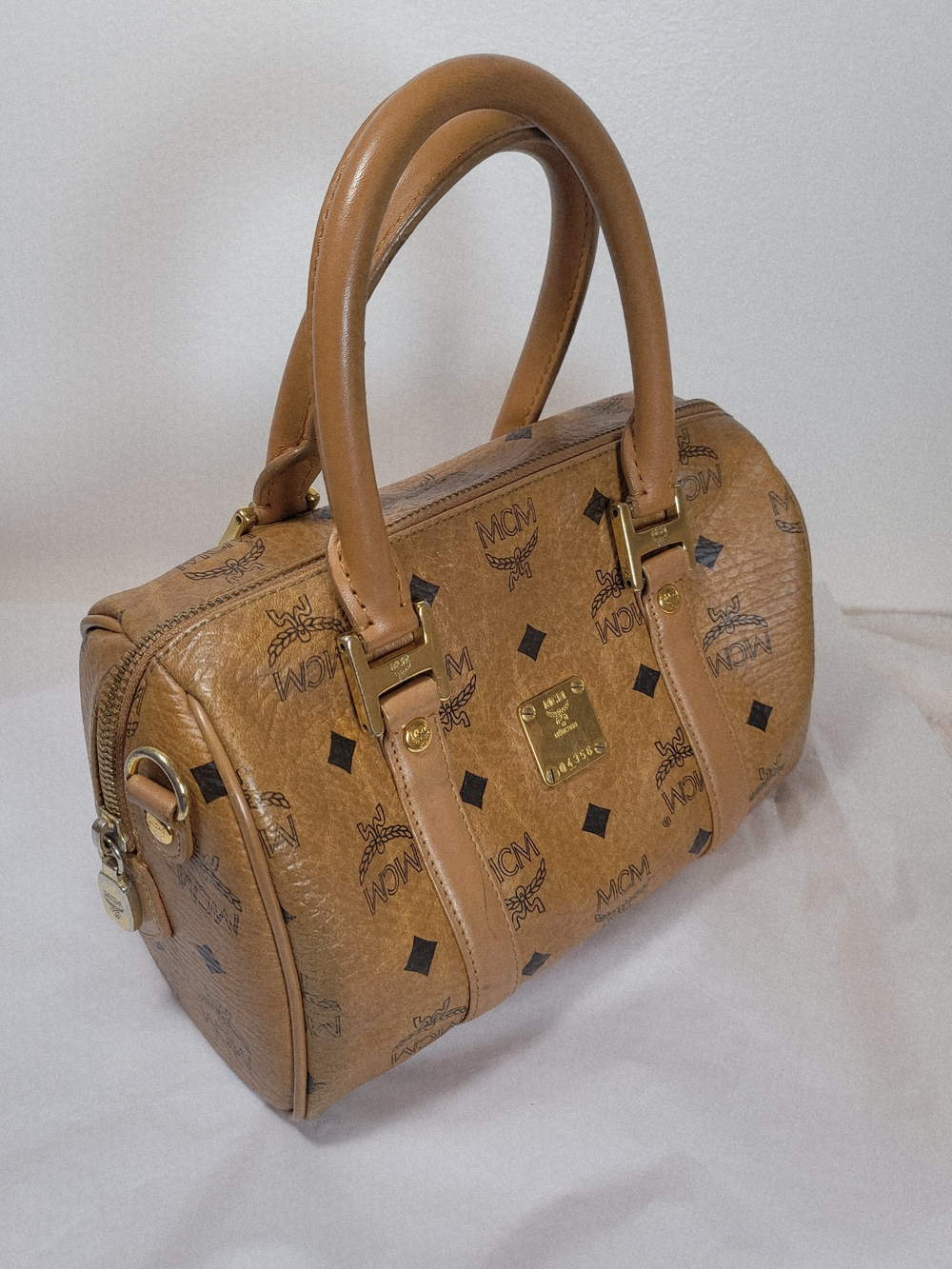 MCM Visetos Cognac Mini Boston Bag - Brown